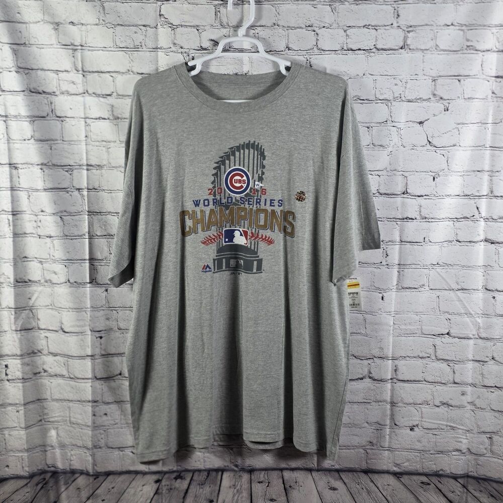 Chicago Cubs Men's 3XL Gray 2016 World Series Champions Short Sleeve T-Shirt
